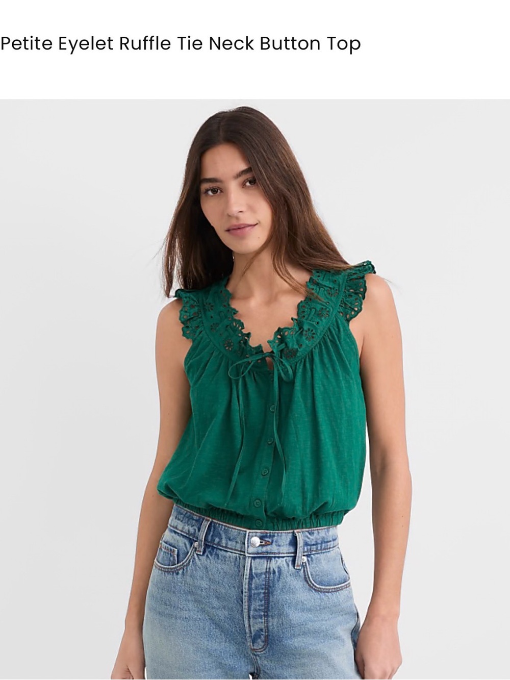 LOFT Green Eyelet Ruffle Tie-Neck Button Camisole